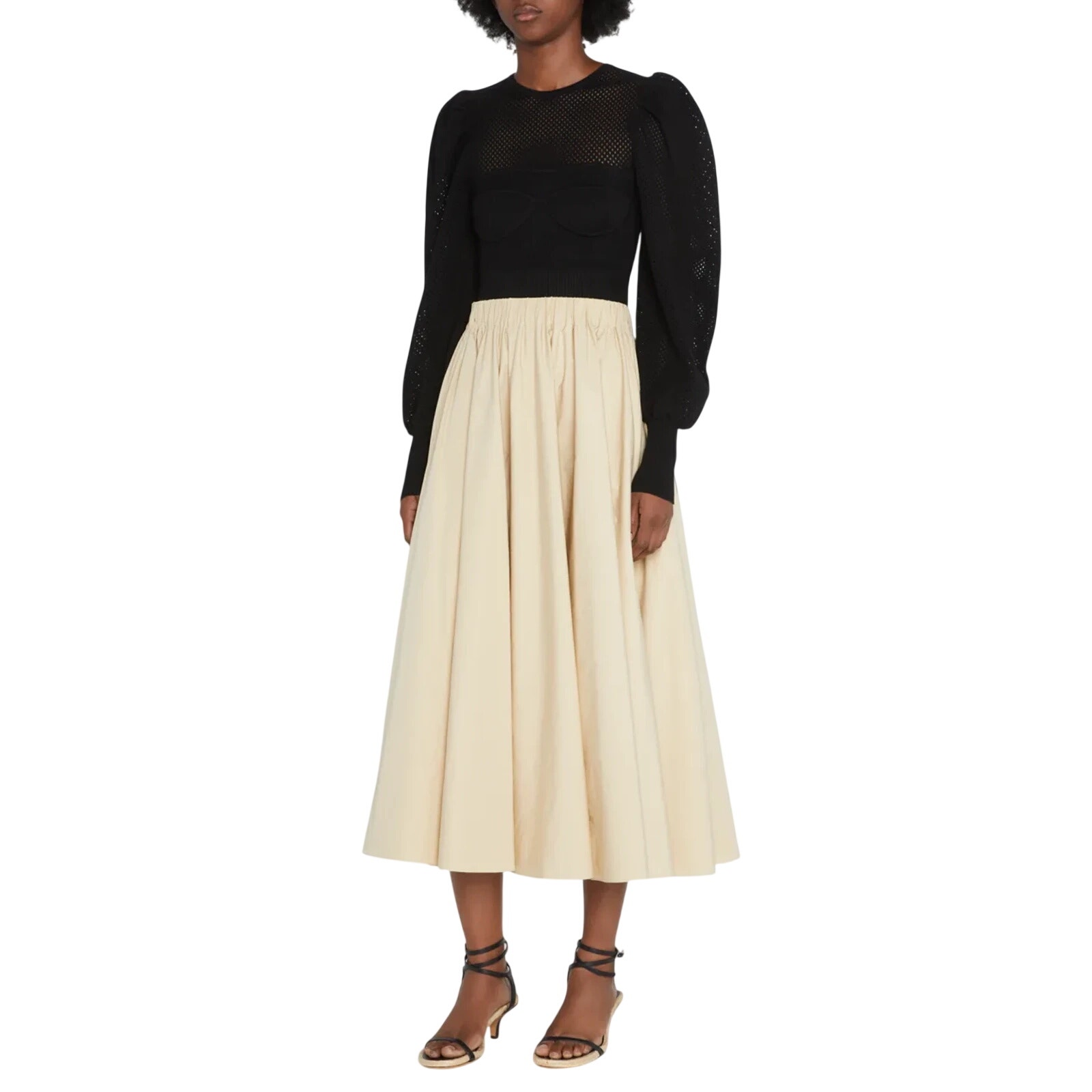 Ulla Johnson Perforated Black Puff Sleeve Top Size Xs